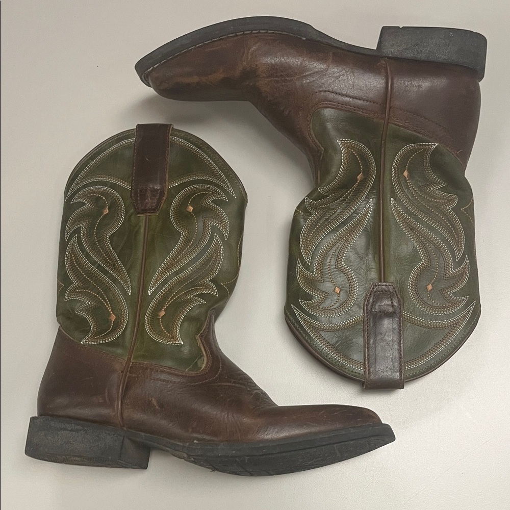 Rank 45 Boys Brown & Green Western Boots Kasey Broad Square SZ 3